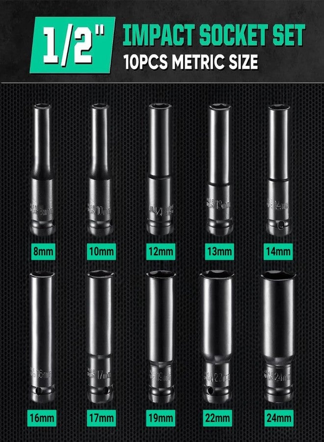 Homdum 10pcs Deep Impact Socket Set Universal Socket Metric Drive Hex Long Socket Set Wrench For Air Pneumatic Repair Tools 8-24MM Size - Image 3